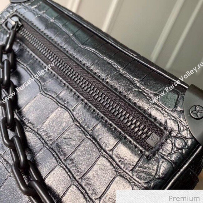 Louis Vuitton Mens Crocodile Embossed Leather Mini Soft Trunk Box Bag M57702 Black 2020 (KI-20070106)