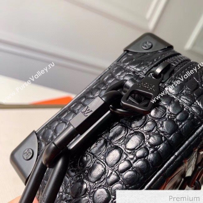 Louis Vuitton Mens Crocodile Embossed Leather Mini Soft Trunk Box Bag M57702 Black 2020 (KI-20070106)
