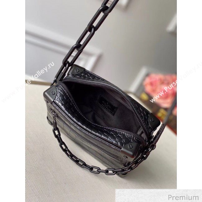 Louis Vuitton Mens Crocodile Embossed Leather Mini Soft Trunk Box Bag M57702 Black 2020 (KI-20070106)