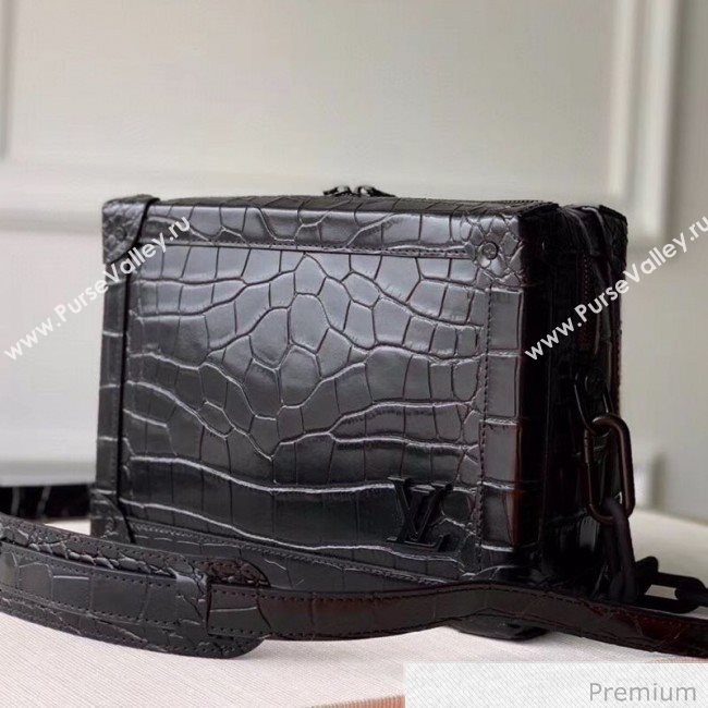 Louis Vuitton Mens Crocodile Embossed Leather Soft Trunk Box Bag M44478 Black 2020 (KI-20070107)