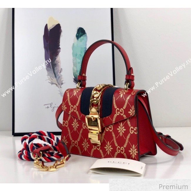 Gucci Sylvie Flower GG Leather Mini Bag 470270 Red 2020 (DLH-20070108)