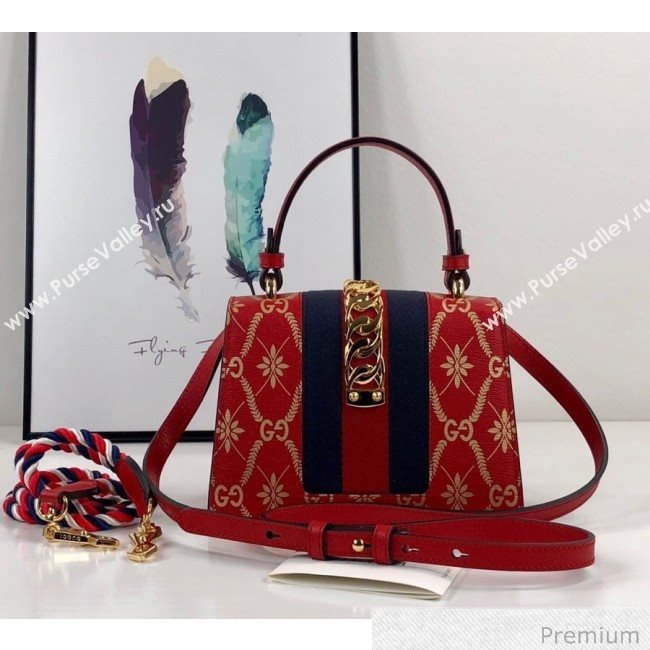 Gucci Sylvie Flower GG Leather Mini Bag 470270 Red 2020 (DLH-20070108)