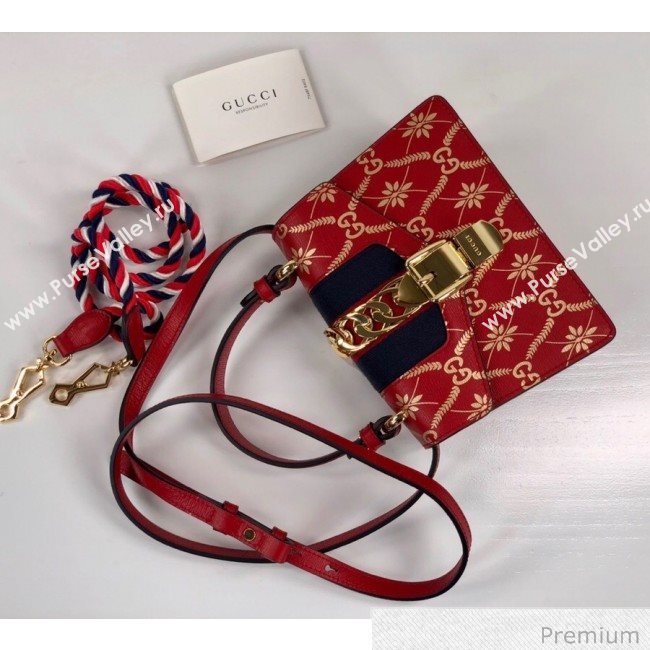 Gucci Sylvie Flower GG Leather Mini Bag 470270 Red 2020 (DLH-20070108)