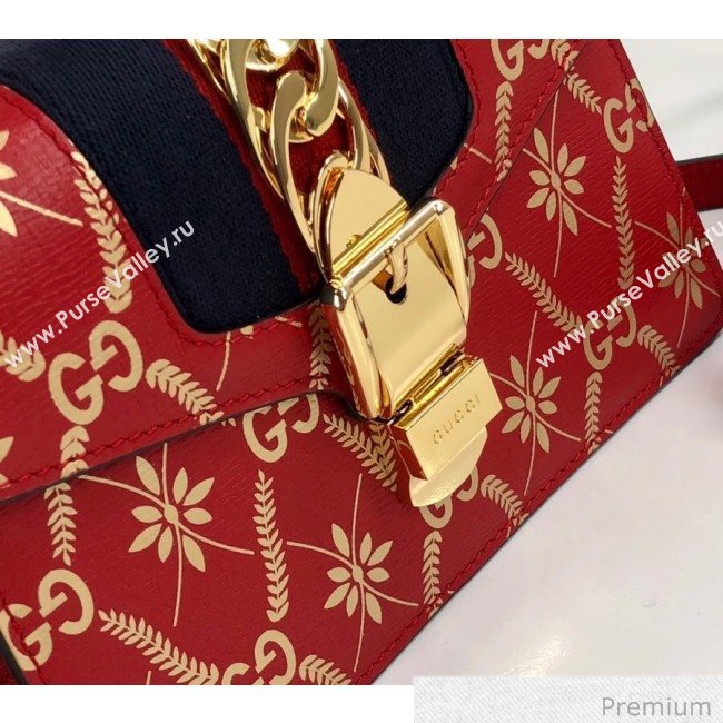 Gucci Sylvie Flower GG Leather Mini Bag 470270 Red 2020 (DLH-20070108)