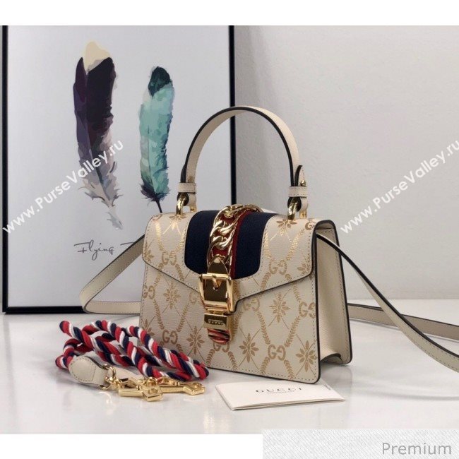 Gucci Sylvie Flower GG Leather Mini Bag 470270 White 2020 (DLH-20070109)