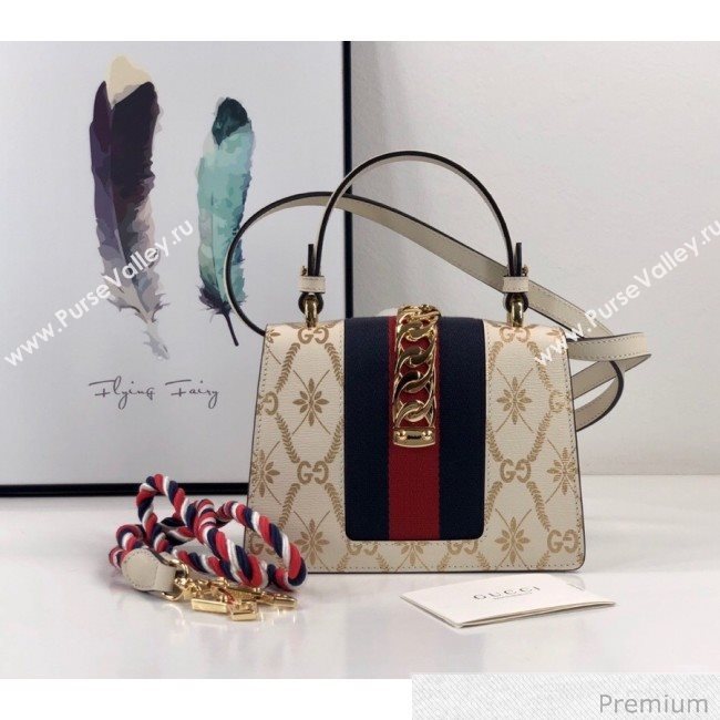 Gucci Sylvie Flower GG Leather Mini Bag 470270 White 2020 (DLH-20070109)
