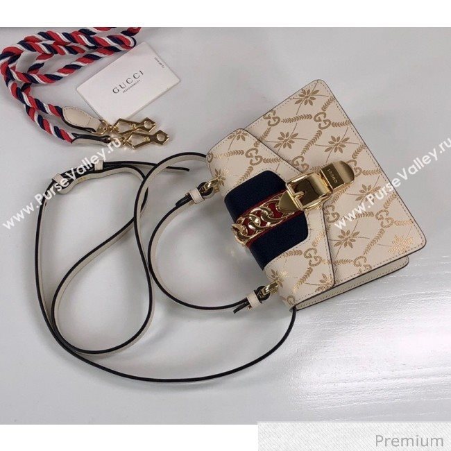 Gucci Sylvie Flower GG Leather Mini Bag 470270 White 2020 (DLH-20070109)