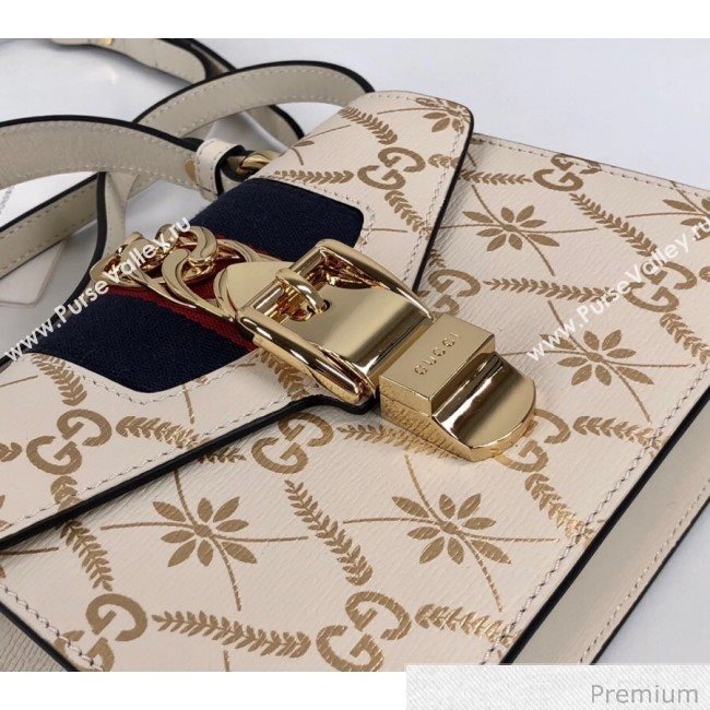 Gucci Sylvie Flower GG Leather Mini Bag 470270 White 2020 (DLH-20070109)