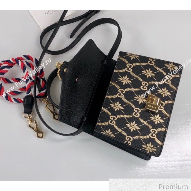 Gucci Sylvie Flower GG Leather Mini Bag 470270 Black 2020 (DLH-20070110)