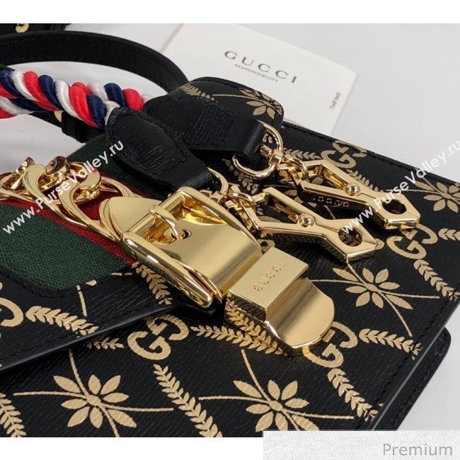 Gucci Sylvie Flower GG Leather Mini Bag 470270 Black 2020 (DLH-20070110)