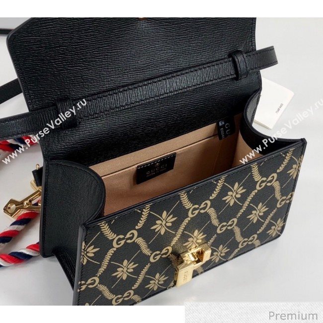 Gucci Sylvie Flower GG Leather Mini Bag 470270 Black 2020 (DLH-20070110)