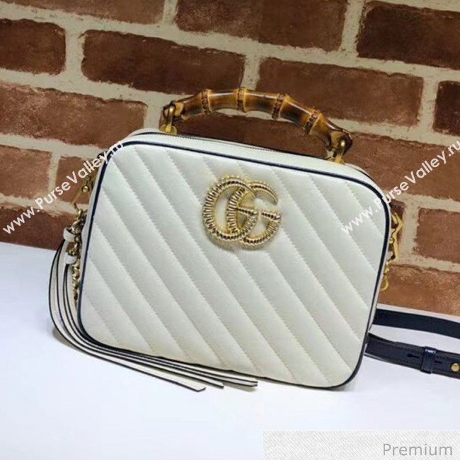 Gucci GG Marmont Small Shoulder Bag with Bamboo Top handle 602270 White 2020 (DLH-20070113)