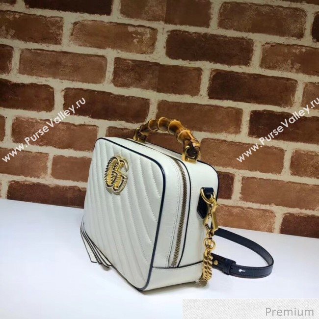 Gucci GG Marmont Small Shoulder Bag with Bamboo Top handle 602270 White 2020 (DLH-20070113)