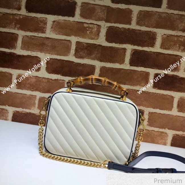 Gucci GG Marmont Small Shoulder Bag with Bamboo Top handle 602270 White 2020 (DLH-20070113)