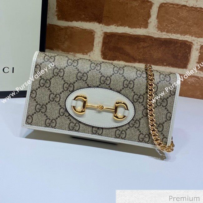 Gucci Horsebit 1955 GG Canvas Wallet with Chain WOC ‎621892 White 2020 (DLH-20070117)