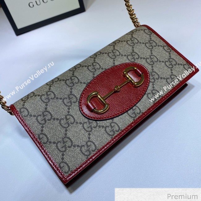 Gucci Horsebit 1955 GG Canvas Wallet with Chain WOC ‎621892 Red 2020 (DLH-20070119)