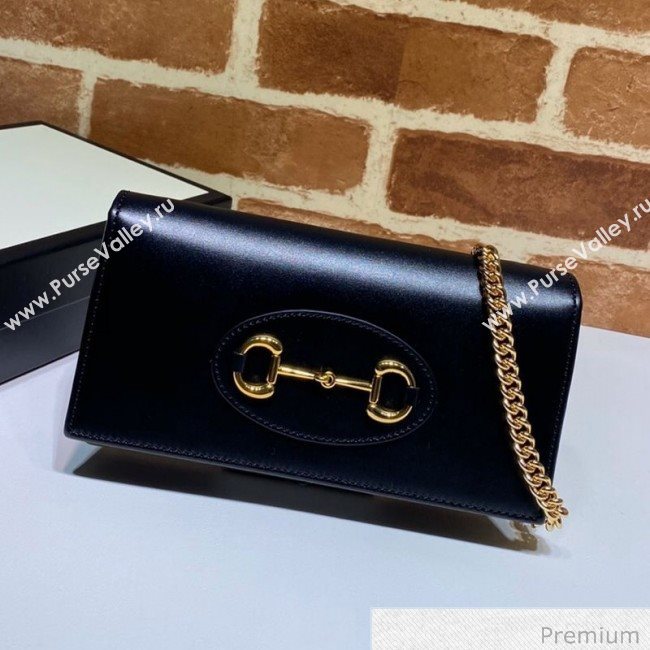 Gucci Horsebit 1955 Leather Wallet with Chain WOC ‎621892 Black 2020 (DLH-20070121)