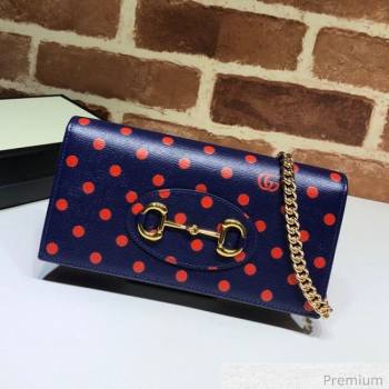 Gucci Horsebit 1955 Polka Dot Leather Wallet with Chain WOC ‎621892 Blue 2020 (DLH-20070122)