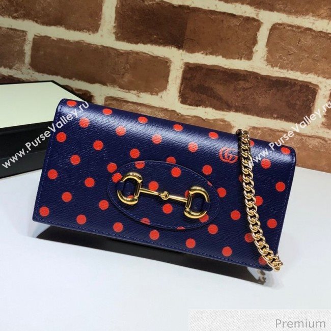 Gucci Horsebit 1955 Polka Dot Leather Wallet with Chain WOC ‎621892 Blue 2020 (DLH-20070122)