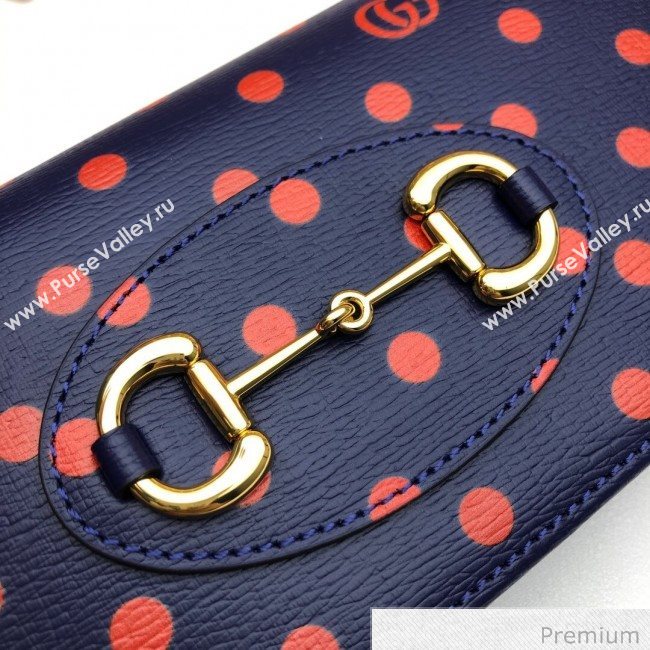 Gucci Horsebit 1955 Polka Dot Leather Wallet with Chain WOC ‎621892 Blue 2020 (DLH-20070122)