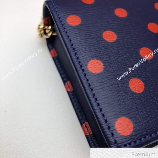 Gucci Horsebit 1955 Polka Dot Leather Wallet with Chain WOC ‎621892 Blue 2020 (DLH-20070122)
