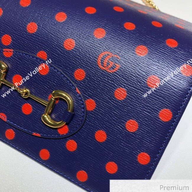 Gucci Horsebit 1955 Polka Dot Leather Wallet with Chain WOC ‎621892 Blue 2020 (DLH-20070122)
