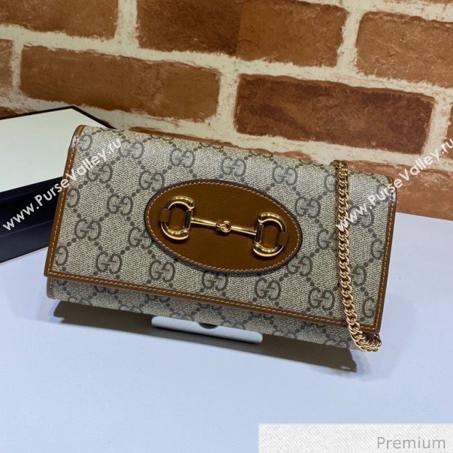 Gucci Horsebit 1955 GG Canvas Wallet with Chain WOC ‎621888 Brown 2020 (DLH-20070126)
