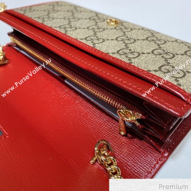 Gucci Horsebit 1955 GG Canvas Wallet with Chain WOC ‎621888 Red 2020 (DLH-20070127)