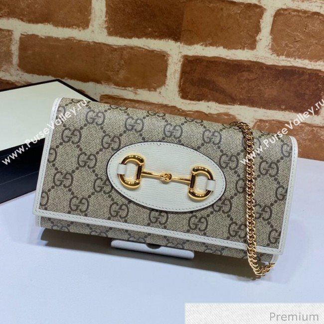 Gucci Horsebit 1955 GG Canvas Wallet with Chain WOC ‎621888 White 2020 (DLH-20070125)