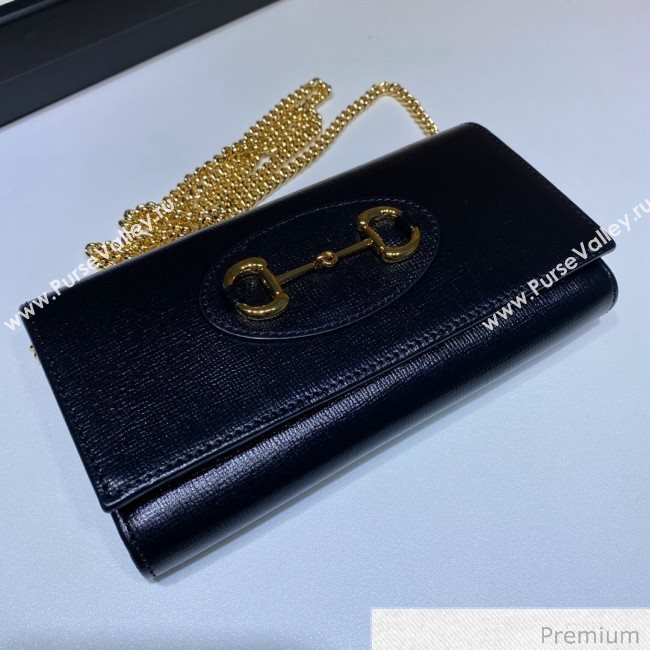 Gucci Horsebit 1955 Leather Wallet with Chain WOC ‎621888 Black 2020 (DLH-20070124)