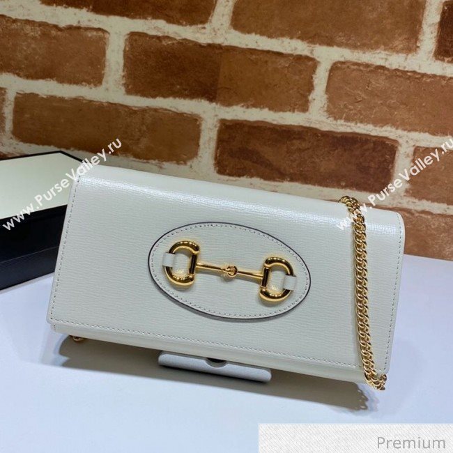 Gucci Horsebit 1955 Leather Wallet with Chain WOC ‎621888 White 2020 (DLH-20070123)