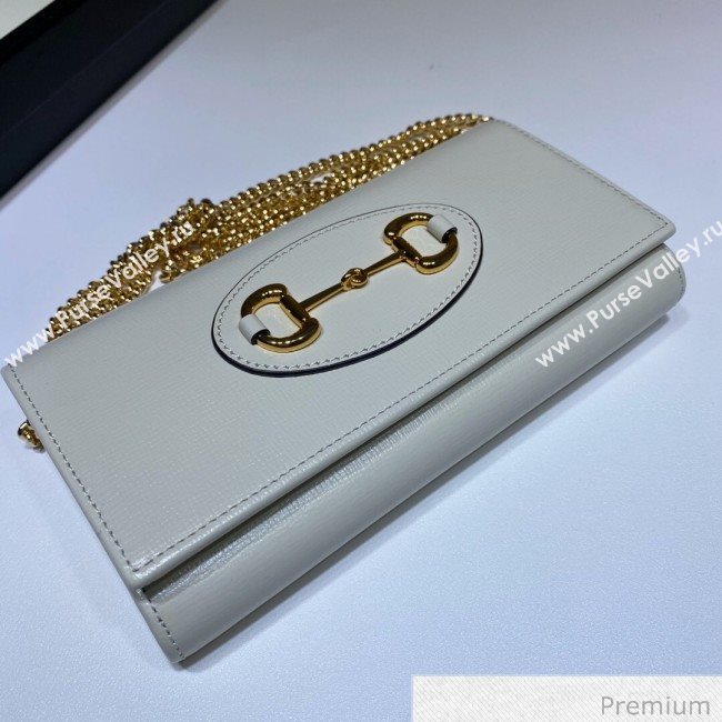 Gucci Horsebit 1955 Leather Wallet with Chain WOC ‎621888 White 2020 (DLH-20070123)