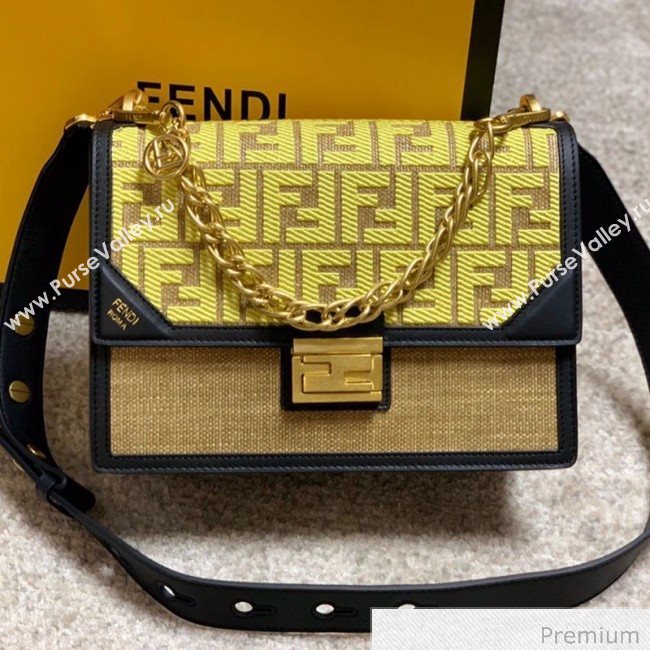 Fendi Kan U Medium Embroidered Shoulder Bag Yellow/Beige/Black 2020 (AFEI-20070139)