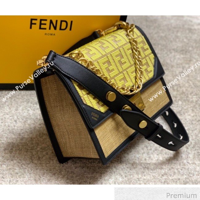 Fendi Kan U Medium Embroidered Shoulder Bag Yellow/Beige/Black 2020 (AFEI-20070139)