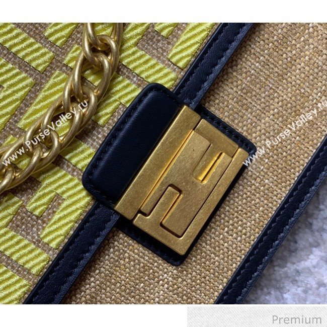 Fendi Kan U Medium Embroidered Shoulder Bag Yellow/Beige/Black 2020 (AFEI-20070139)