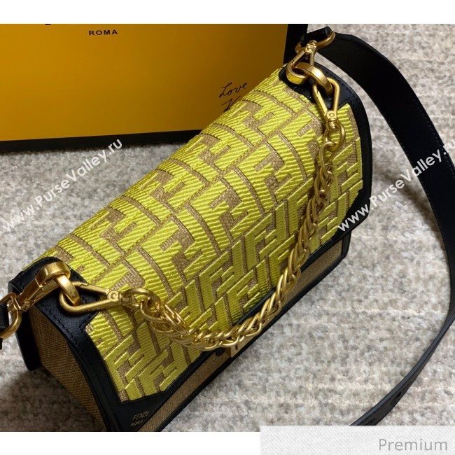 Fendi Kan U Medium Embroidered Shoulder Bag Yellow/Beige/Black 2020 (AFEI-20070139)