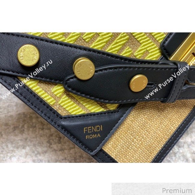 Fendi Kan U Medium Embroidered Shoulder Bag Yellow/Beige/Black 2020 (AFEI-20070139)