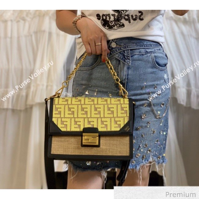 Fendi Kan U Medium Embroidered Shoulder Bag Yellow/Beige/Black 2020 (AFEI-20070139)