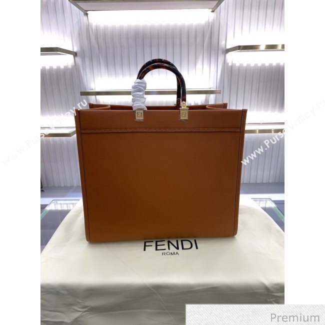 Fendi Sunshine Shopper Leather Tote Bag Brown 2020 (SU-20070211)