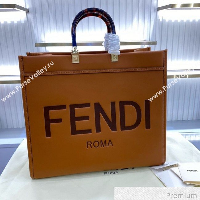 Fendi Sunshine Shopper Leather Tote Bag Brown 2020 (SU-20070211)
