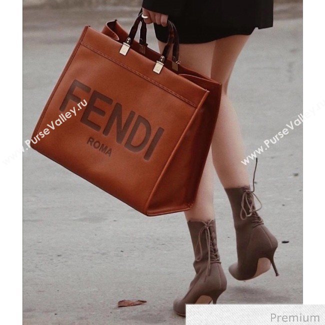 Fendi Sunshine Shopper Leather Tote Bag Brown 2020 (SU-20070211)