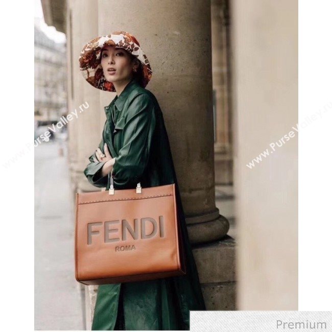 Fendi Sunshine Shopper Leather Tote Bag Brown 2020 (SU-20070211)