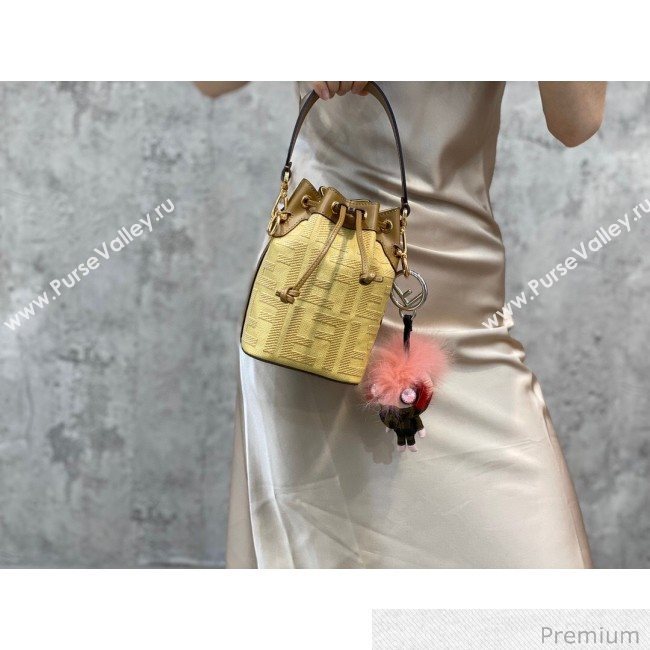 Fendi Mon Tresor Mini FF Embroidered Bucket Bag Yellow 2020 (SU-20070208)