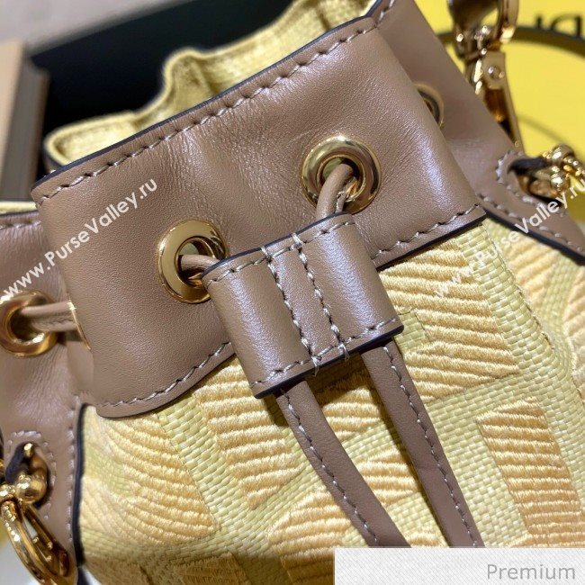 Fendi Mon Tresor Mini FF Embroidered Bucket Bag Yellow 2020 (SU-20070208)