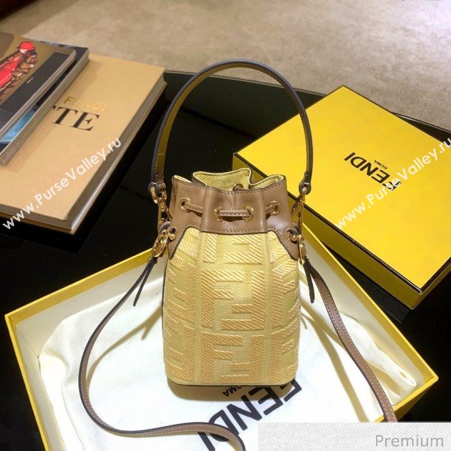 Fendi Mon Tresor Mini FF Embroidered Bucket Bag Yellow 2020 (SU-20070208)