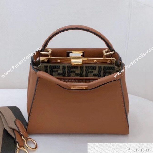 Fendi Peekaboo Iconic Mini Leather Bag Brown 2020 (SU-20070214)