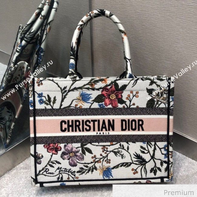 Dior Small Book Tote in Flower Embroidered Canvas Pink 2020 (BF-20070226)