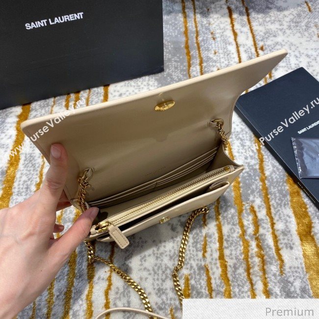 Saint Laurent Sunset Chain Wallet in Smooth Leather 533026 Nude 2020 (JD-20070301)