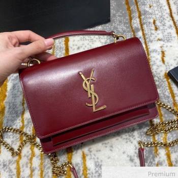 Saint Laurent Sunset Chain Wallet in Smooth Leather 533026 Burgundy 2020 (JD-20070303)