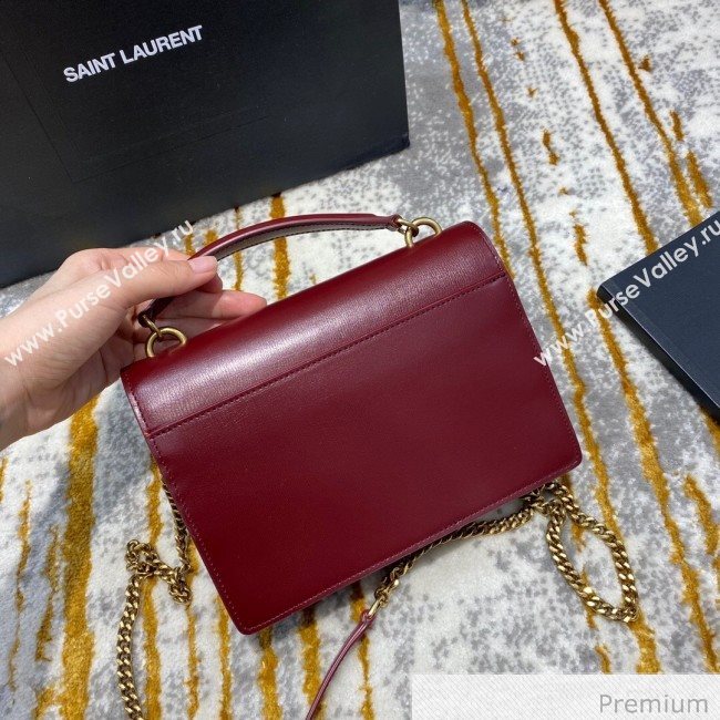 Saint Laurent Sunset Chain Wallet in Smooth Leather 533026 Burgundy 2020 (JD-20070303)